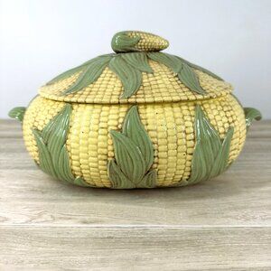 VTG Ceramic Corn Soup‎ Tureen Vegetable Bowl Cottagecore